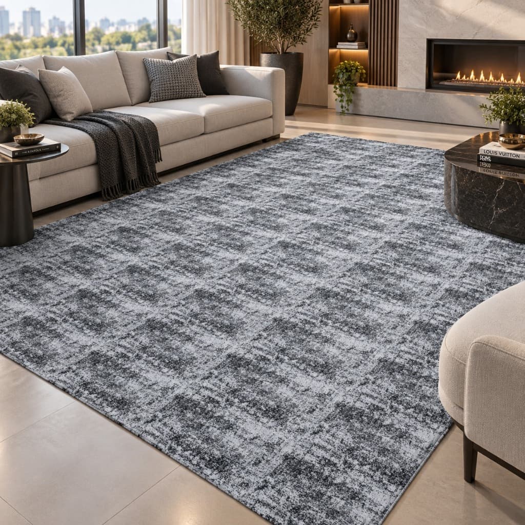 Tapete 3,00 M X 2,00 M Promoção Sala Quarto Escritório Antiderrapante Geométrico Quadriculado