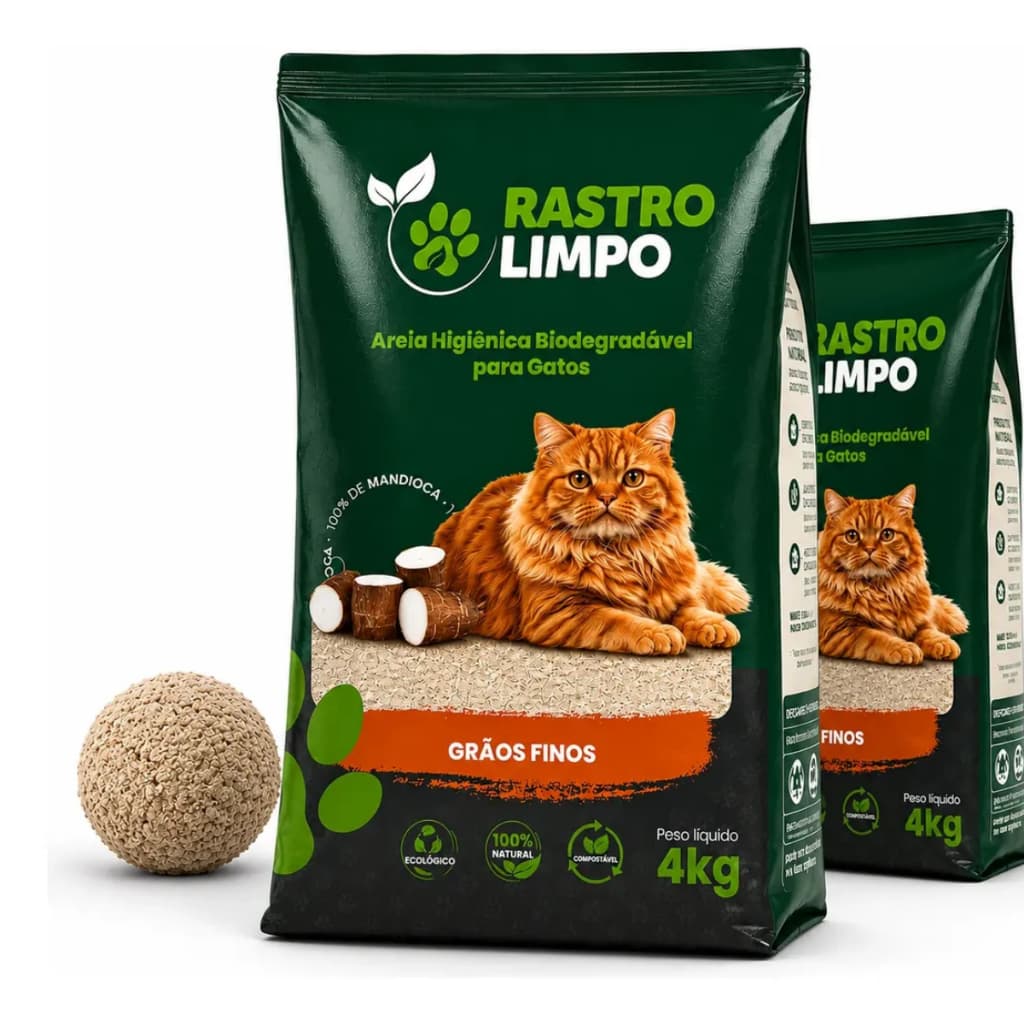 Areia Higiênica Para Gato Grãos Finos 8kg Biodegradável 100% Mandioca Sanitária Granulado Rastro Limpo