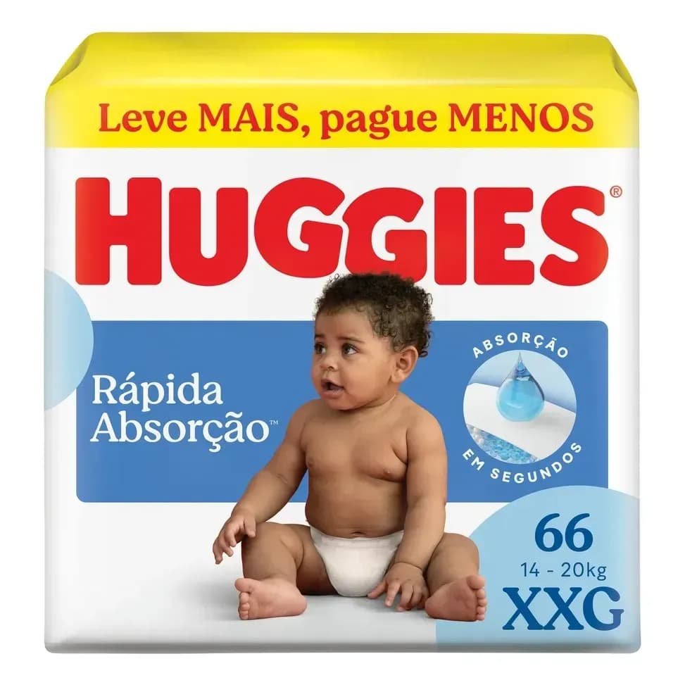 Fralda Huggies Rápida Absorção Xxg 66 Unidades Xgg Sem Gêner