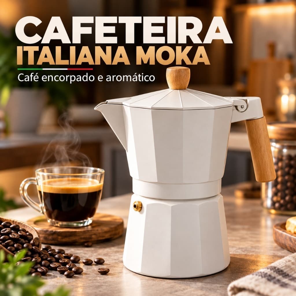 Cafeteira Italiana Moka 6 Xícaras 300ml Alumínio Café Expresso para Fogão Cabo Amadeirado