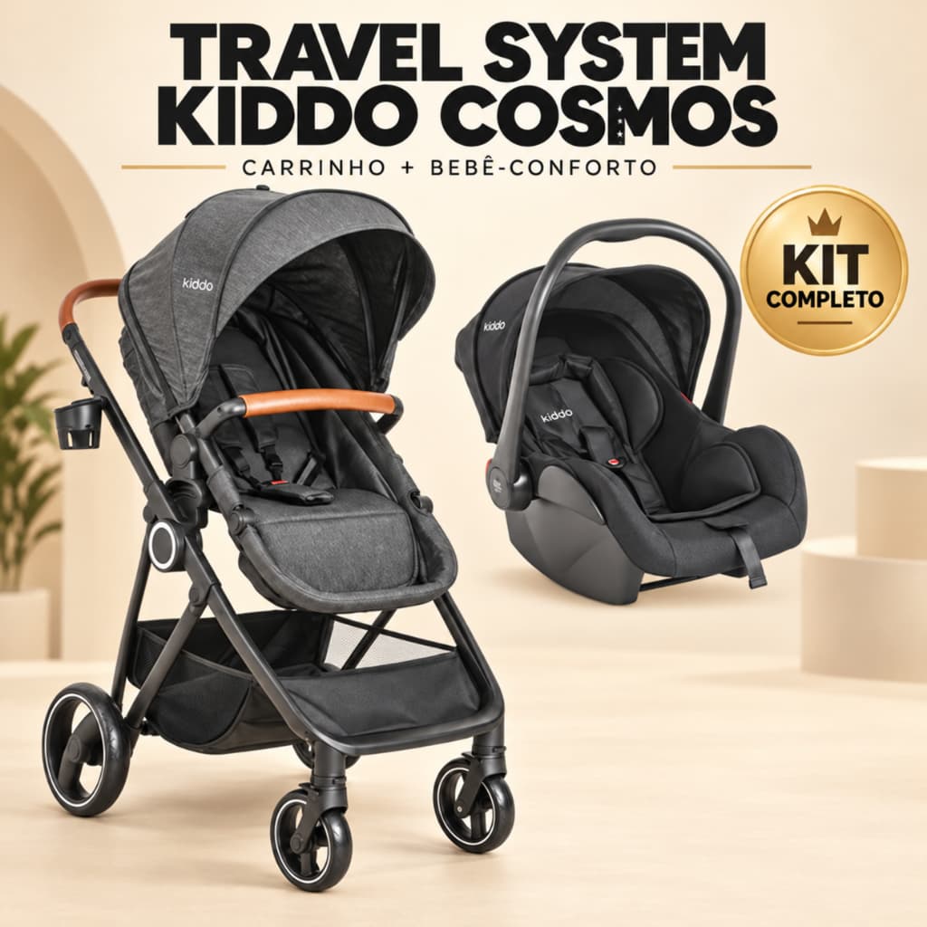 Travel System Kiddo Cosmos Carrinho Moisés + Bebê Conforto