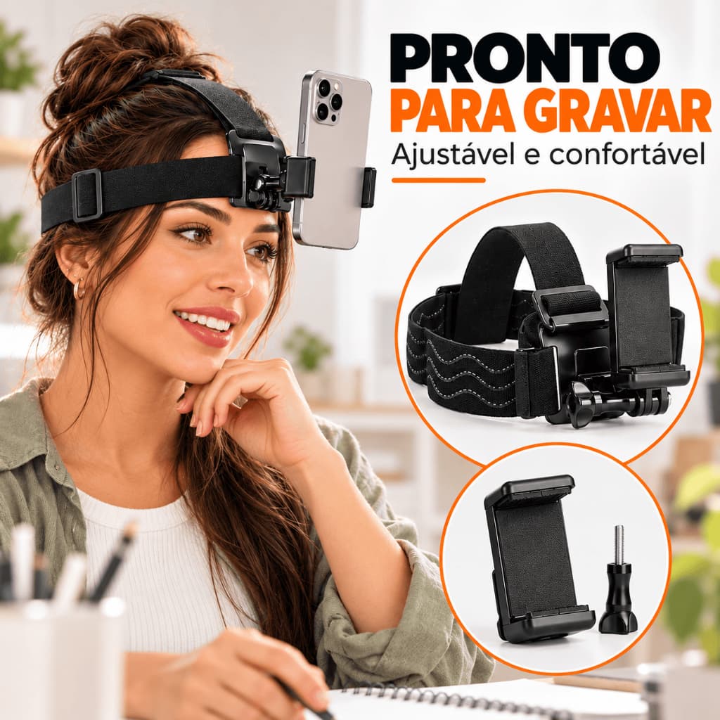 Suporte de Cabeça Universal para Smartphone iPhone Samsung Xiaomi Gravação POV Mãos Livres Ajustável