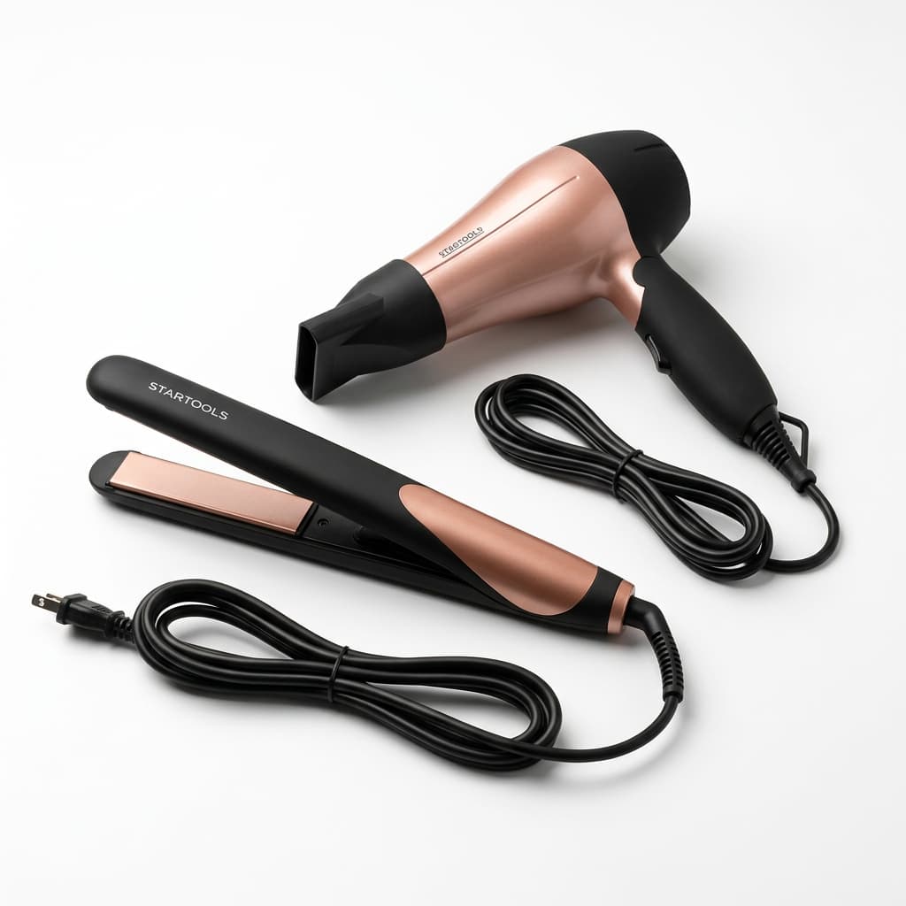 kit Secador de Cabelo Portátil 1200W Bivolt + Chapinha Para Cabelo Profissional 50W Bivolt