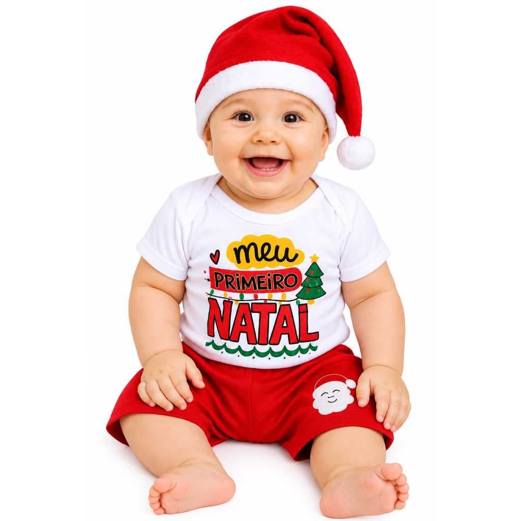 Body Bebê Meu Primeiro Natal Roupa Infantil Natalina Menina Menino Body Temático Natal Mesversário Bebê Confortável