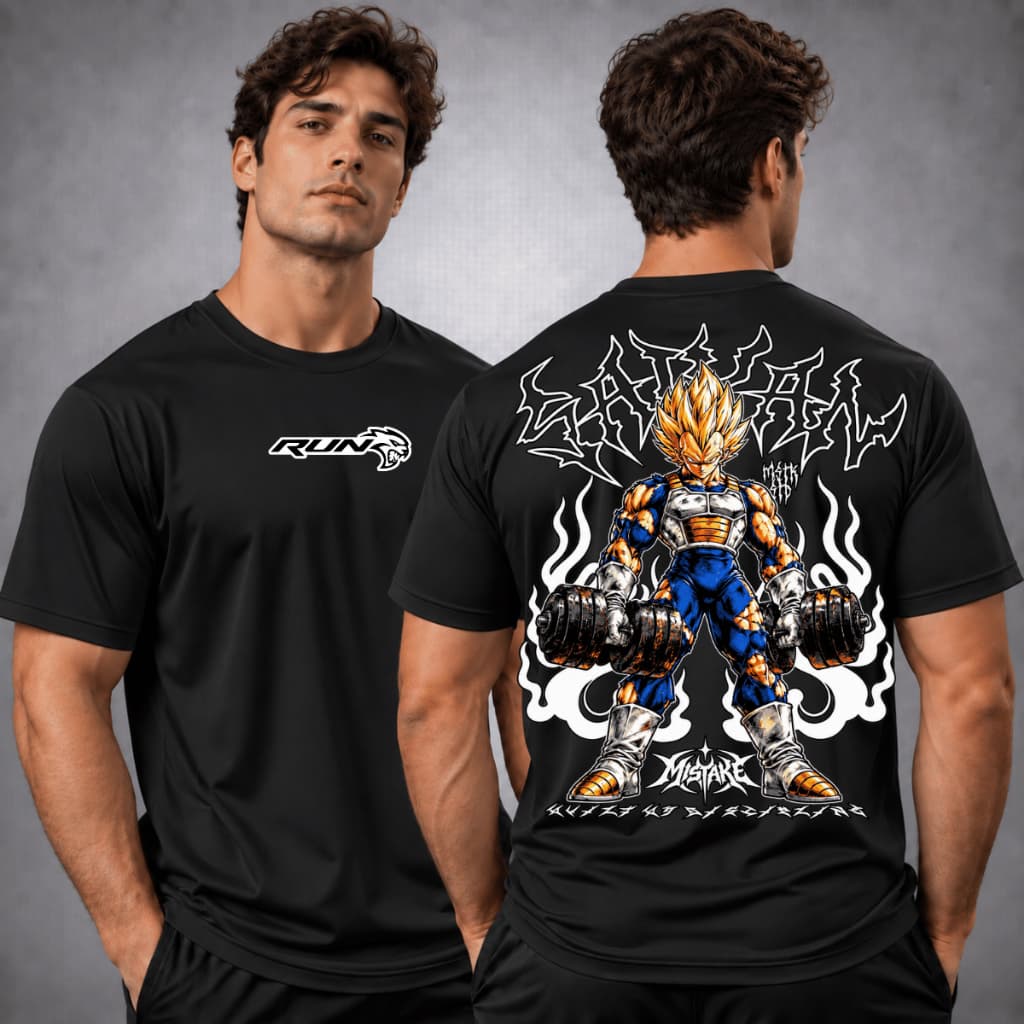 Camiseta Dry Fit Vegeta Super Saiyajin Dragon Ball Academia Treino Musculação Masculina Anime Streetwear