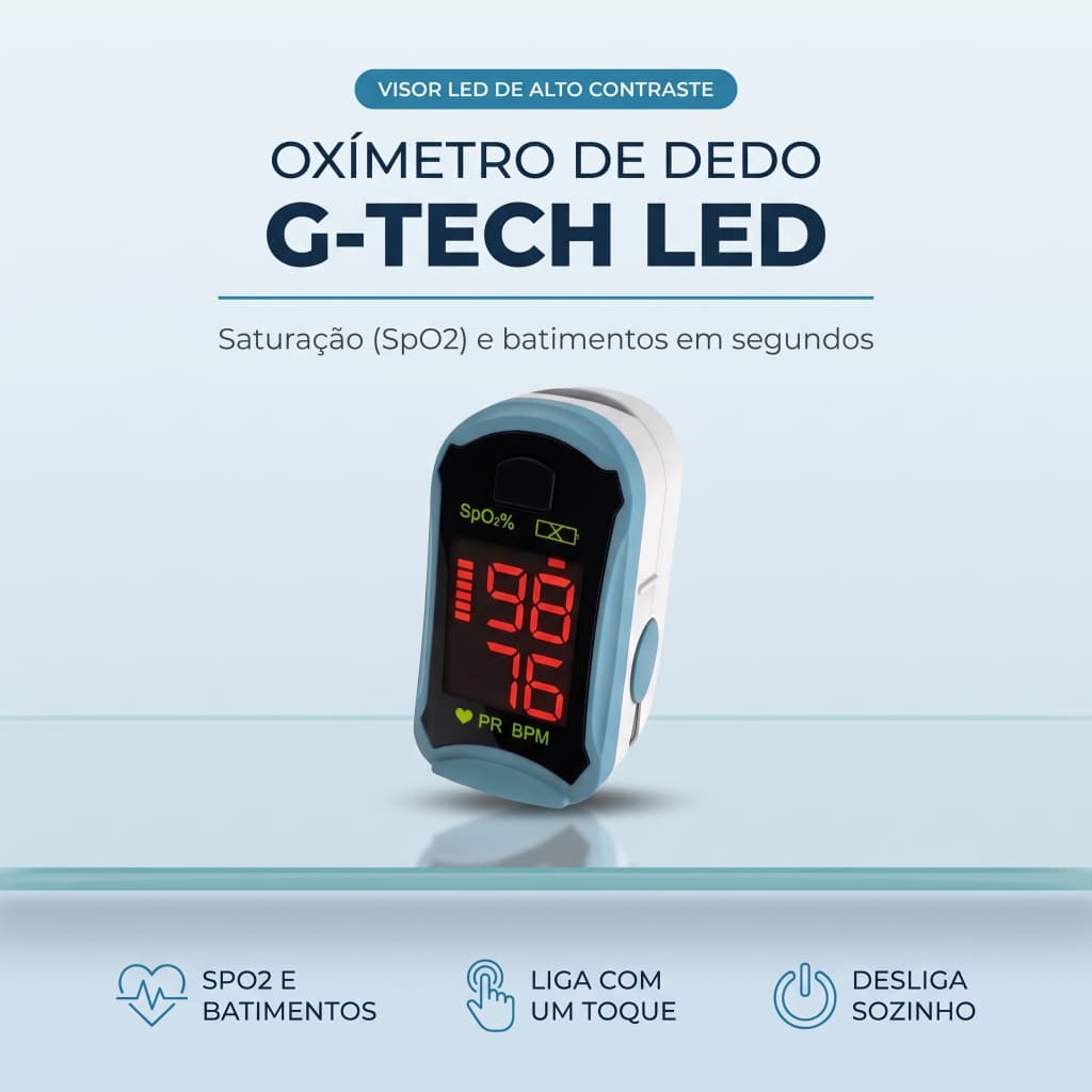 Oxímetro de Dedo Pulso G-Tech LED Portátil Medidor de Saturação Oxigênio SpO2 Batimentos Cardíacos Frequência Digital