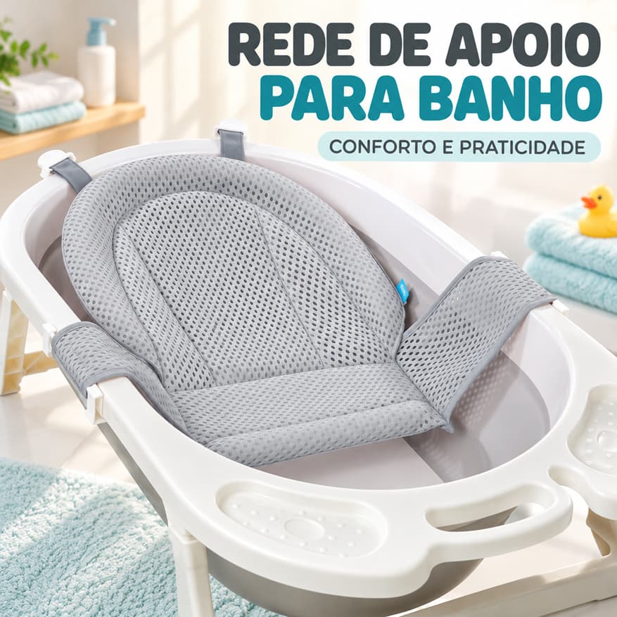 Rede de Proteção para Banheira de Banho Bebê Buba Cinza Apoio Infantil Tela Respirável