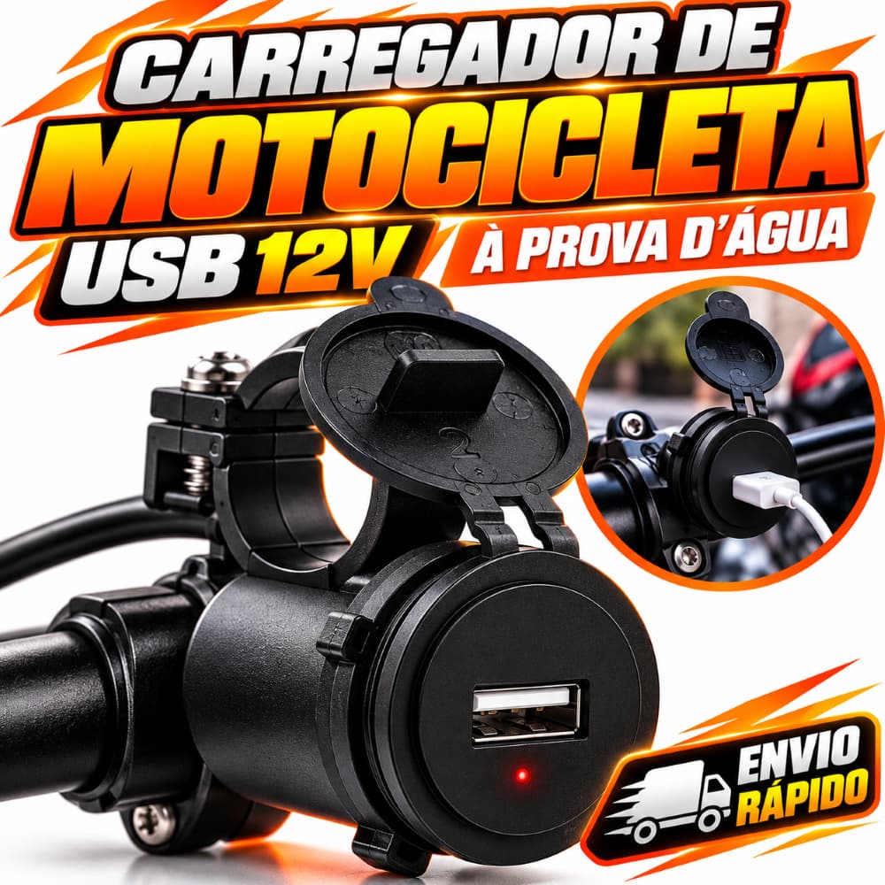 Carregador Celular Moto 12V USB Universal Tomada Impermeável Guidão Motocicleta Scooter Suporte Carregamento Rápido