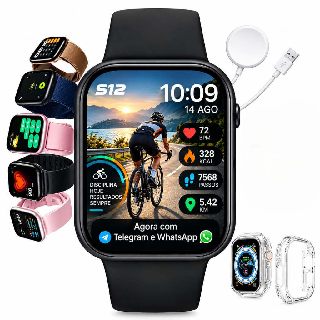 Relógio Smartwatch S12 Série 12 Relógio Inteligente Amoled Microwear Responde Whatsapp Telegram 46mm