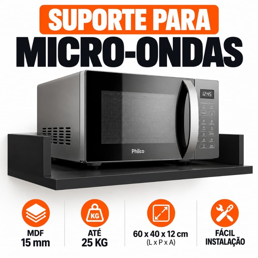 Suporte Suspenso Prateleira Parede Microondas Forno Elétrico MDF 15mm 60x40cm