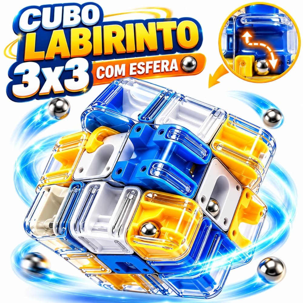 Cubo Mágico 3x3 Labirinto com Bolinha 3D - Brinquedo Educativo Lógico Anti-Stress Infantil e Família