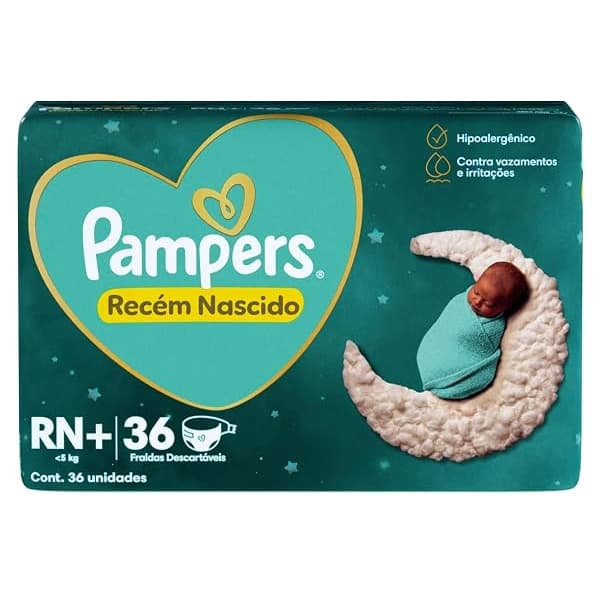1 pte Fralda Pampers RN+ RECÉM NASCIDO até 5kg 36un EQ.1