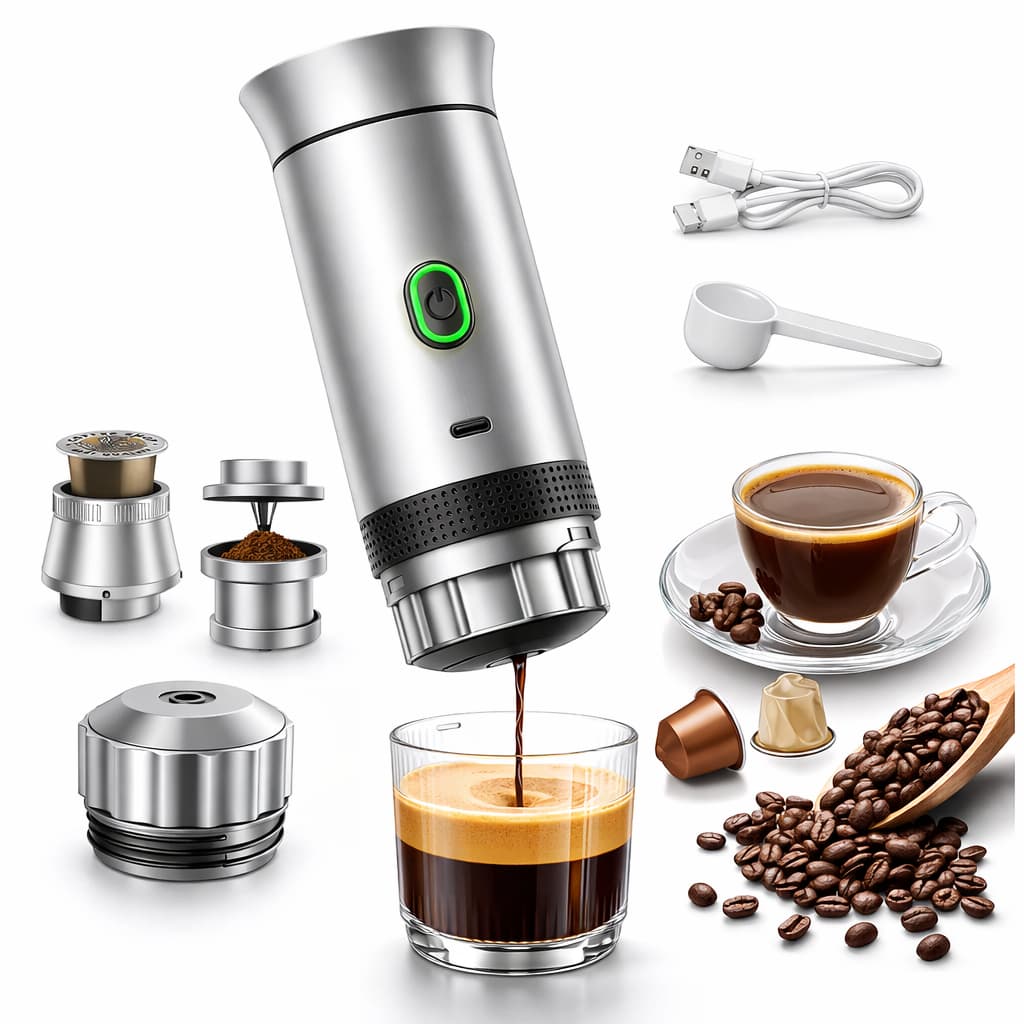 Cafeteira Portátil Expresso 3 em 1 – Para Cápsulas e Café Moído – Recarregável USB