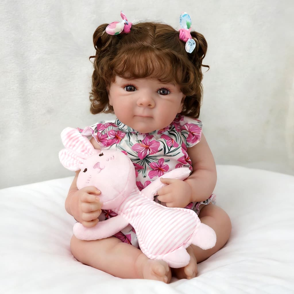 Bebê Reborn Silicone 48cm Menina Realista Olho Castanho Articulada com Acessórios