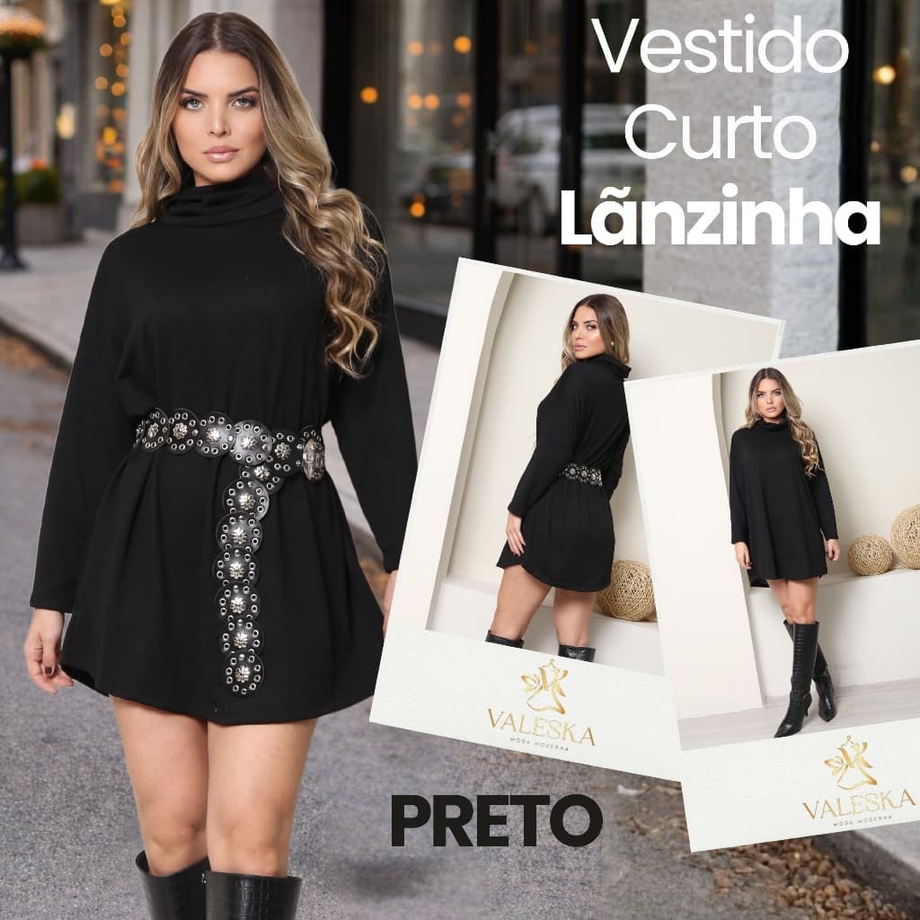 Vestido Feminino Curto para frio Poncho Lanzinh com gola alta inverno blusão feminino envio imediato