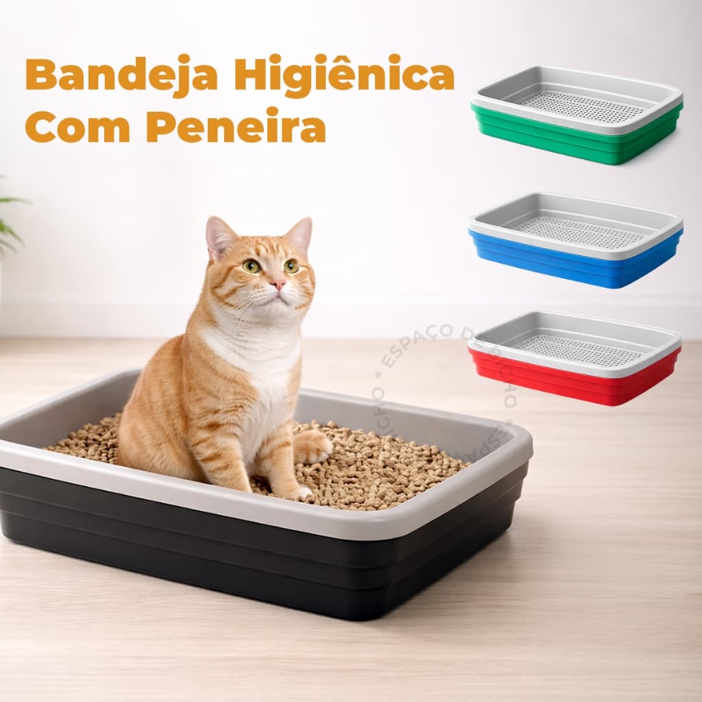 Caixa de Areia Para Gatos Banheira Higiênica 2 Peças Com Bandeja Sanitária e Peneira