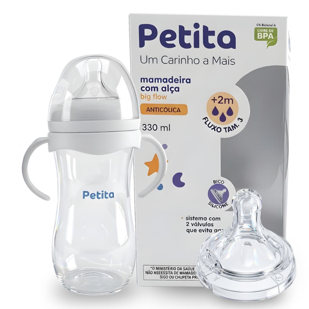 Mamadeira 330ml Com Alças Bico Silicone big Flow Anticolica 