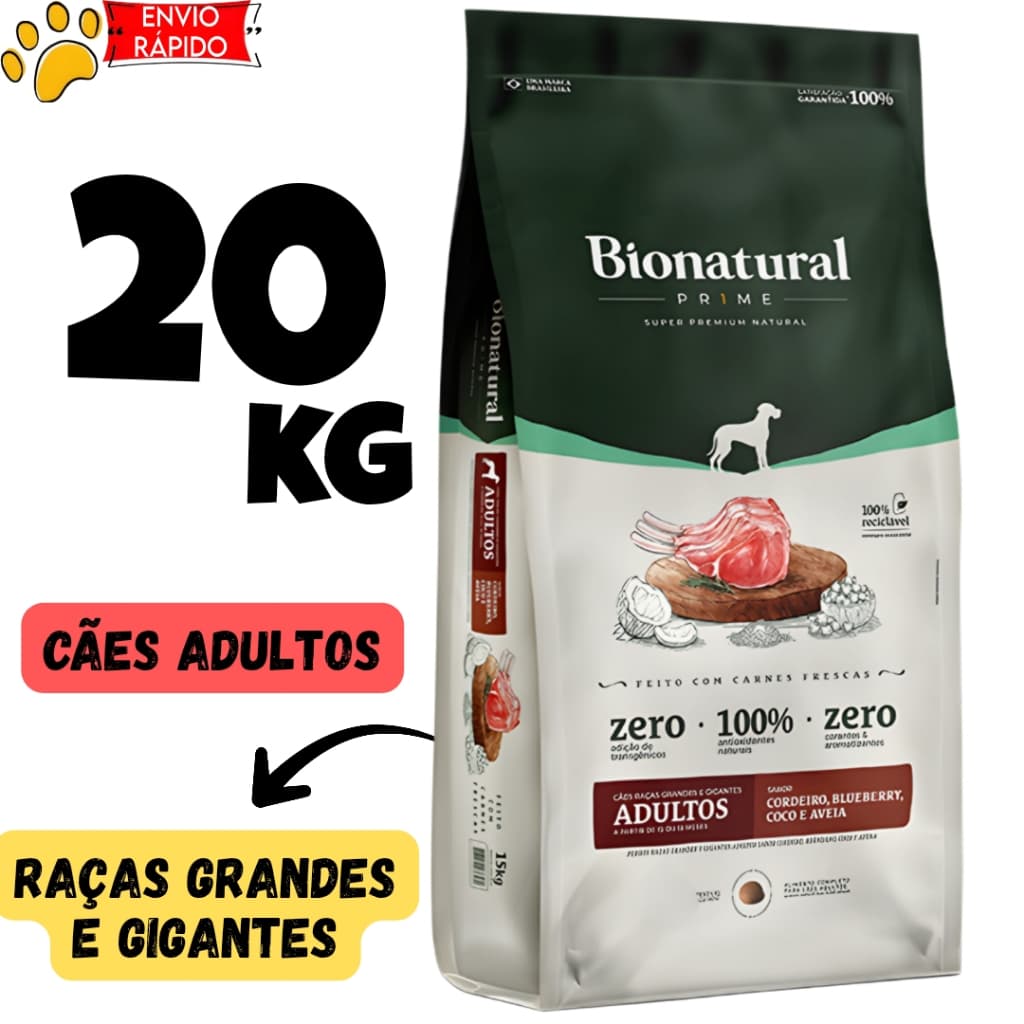 Ração Bionatural  20kg Cães Adultos Raças Grandes e Gigantes Sabor Cordeiro