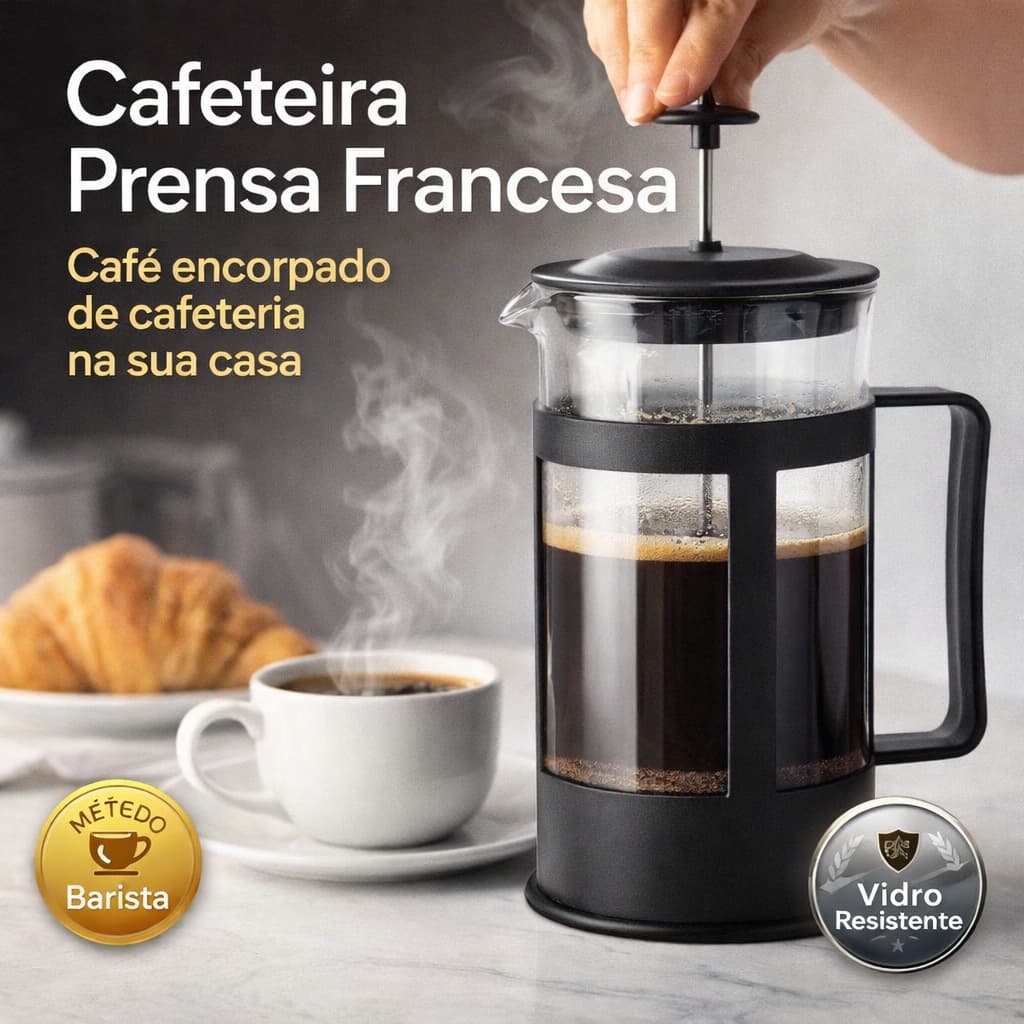 Cafeteira Prensa Francesa 300ml Filtro Removivel Cremeira Cafe Leite Cremoso Cha Expresso
