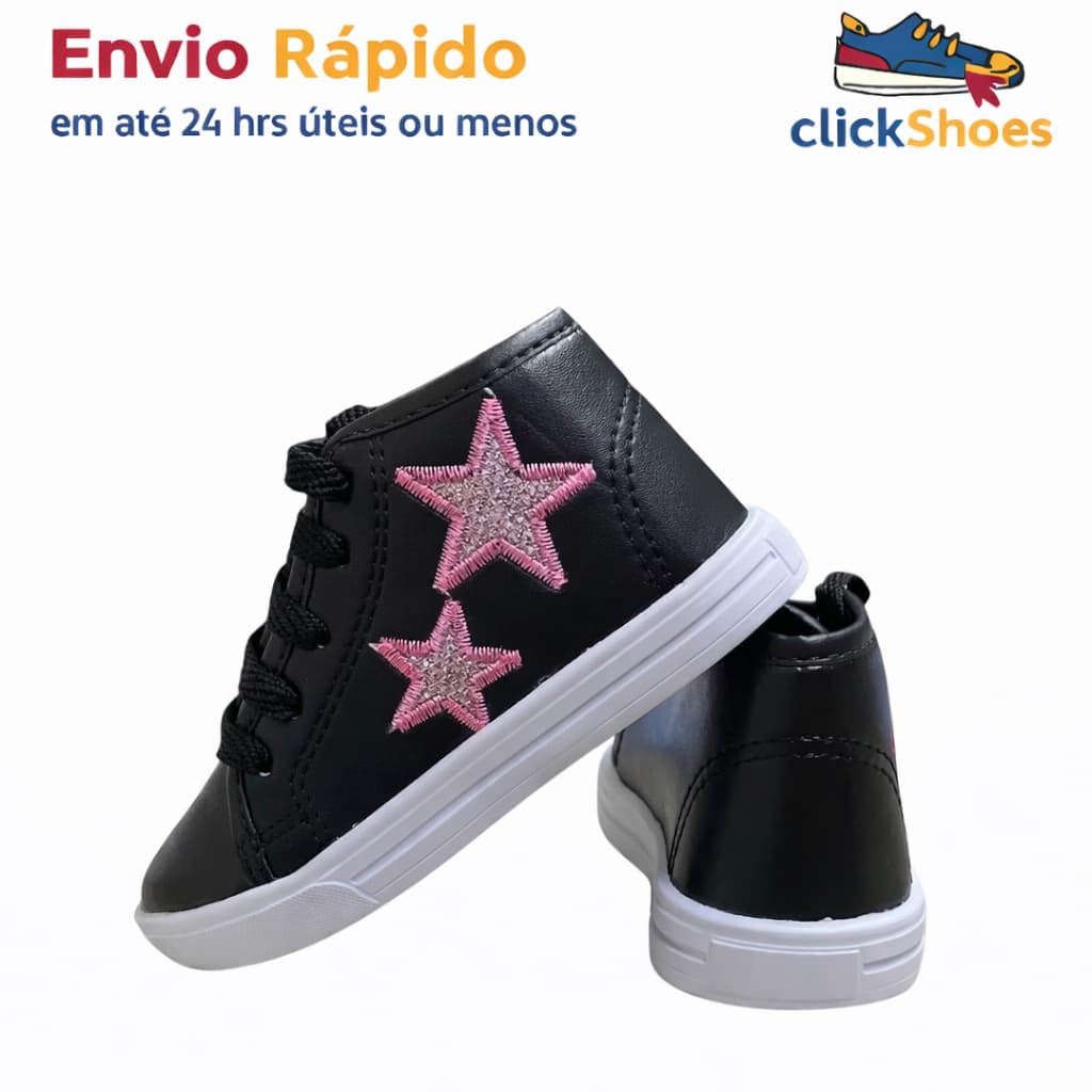 Tênis Infantil Feminino Cano Alto Estrelas Confortável Antiderrapante Menina