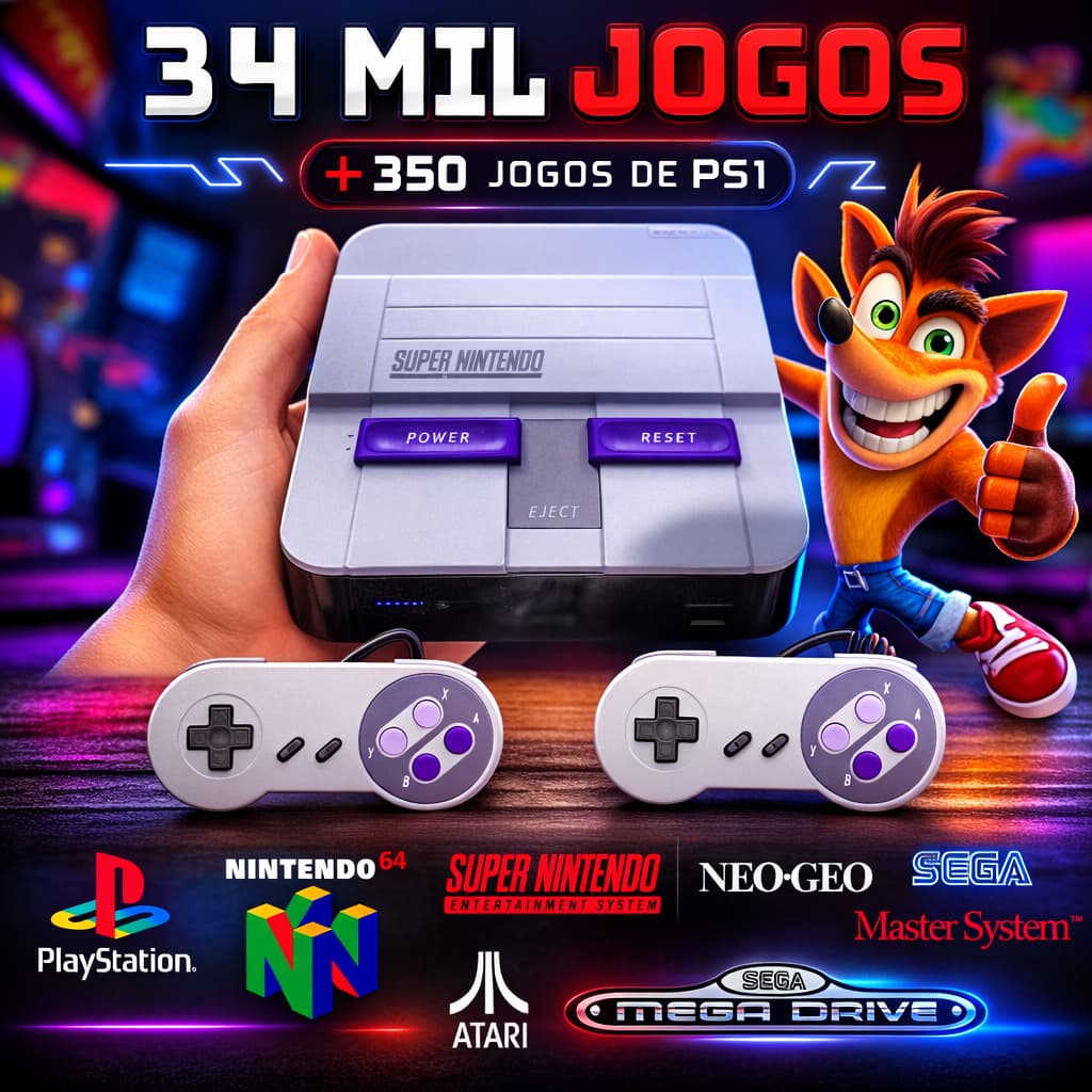 Videogame Hiper  Retro 34 Mil Jogos  2 Controles Snes