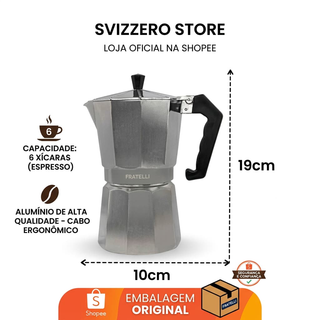 Cafeteira Italiana Potencializada Cafe Expresso Tradicional Aluminio 9 Porcoes