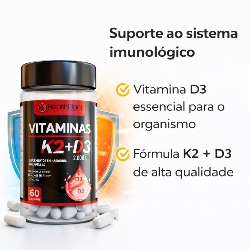 Suplemento em cápsulas  Vitaminas K2 + D3 Menaquinoma Vitaminas. Envio Imediato