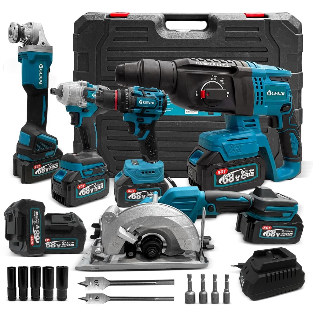 68V Brushless Kit 5 Em 1 Ferramentas Martelete Esmerilhadeira Lixadeira Parafusadeira Chave Impacto Com 5 Baterias