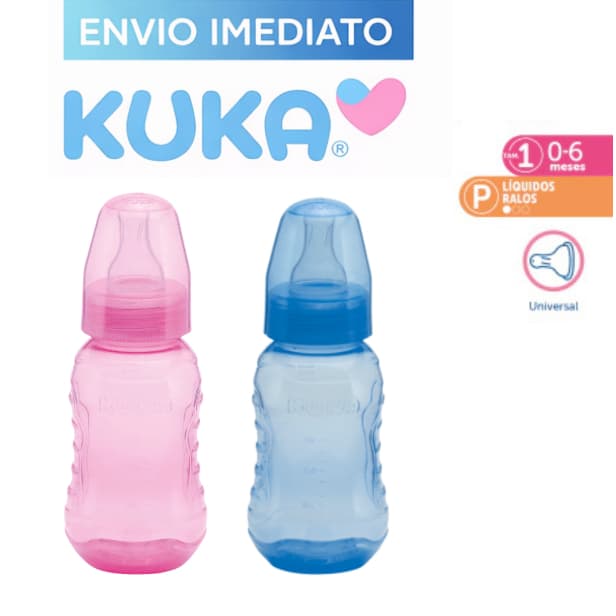 Mamadeira Aquarela Kuka 160ml Bico Universal para bebes de 0 a 6 meses Fase 1 Líquidos Ralos Furo P