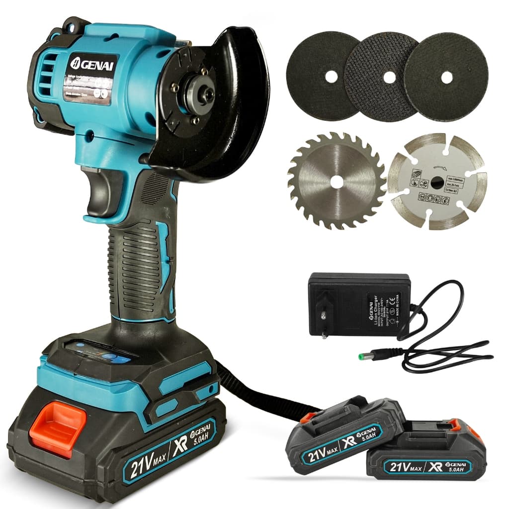 Esmeril Angular Mini Sem Escovas 21V - Kit Completo com 2 Baterias e Discos