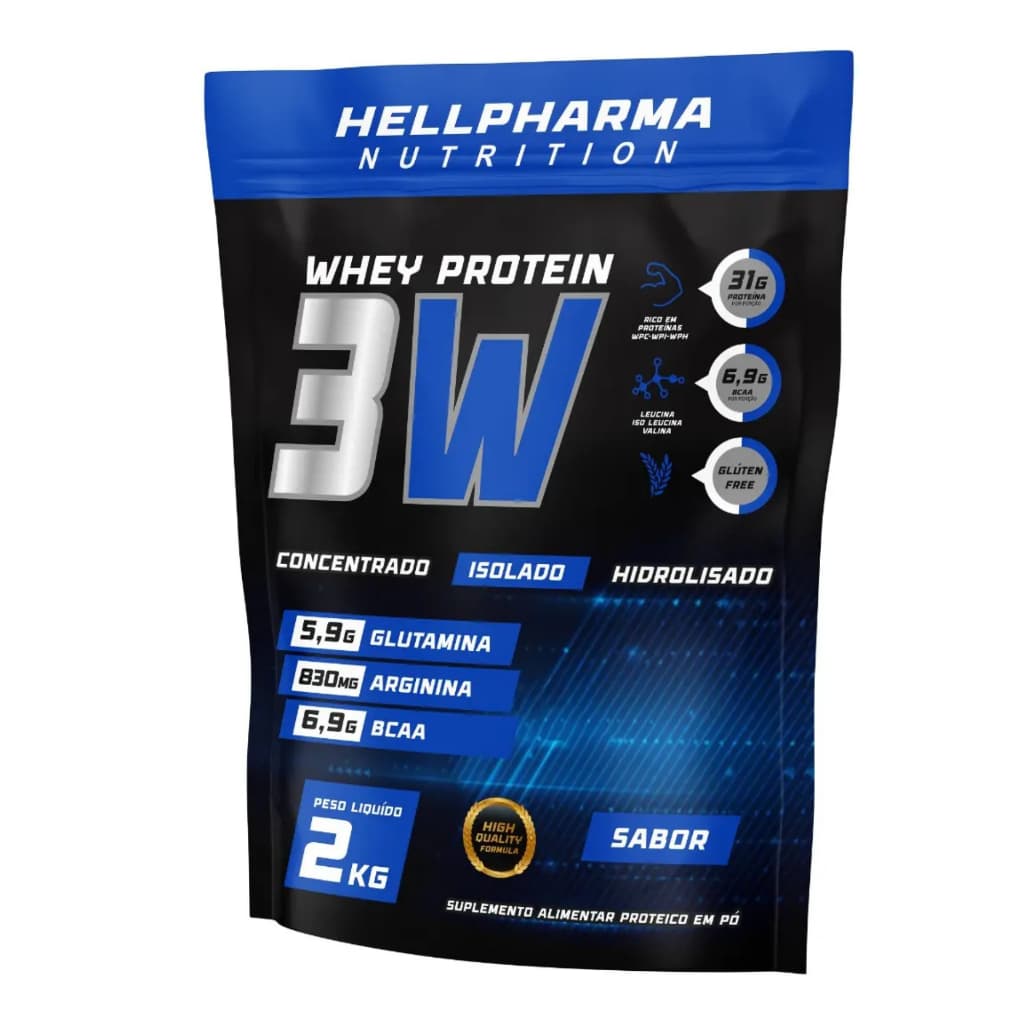 Whey Protein 3W Hellpharma 2kg Sabores Chocolate Morango Cookies Leitinho