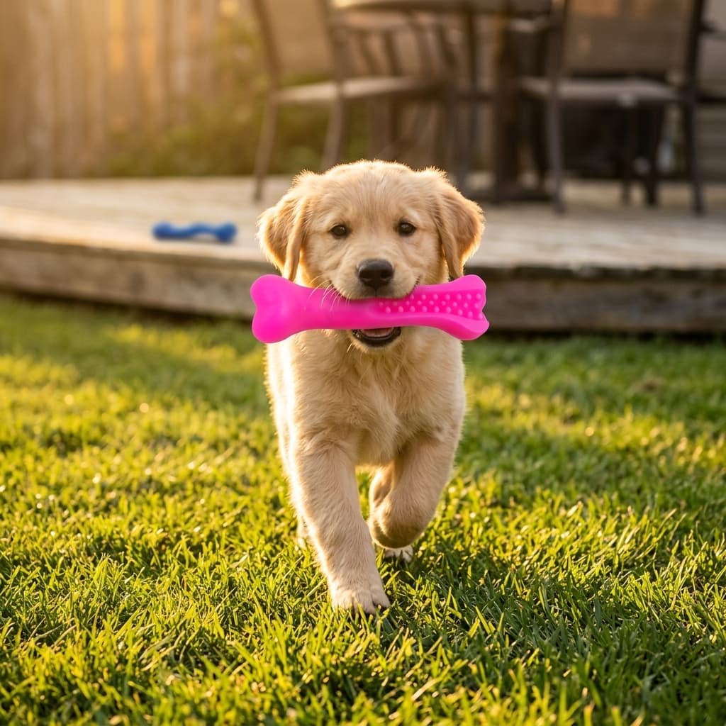 Brinquedo Para Cachorro Mordedor Osso De Borracha Resistente Com Som Apito Para Limpeza De Dentes Interativo 19cm