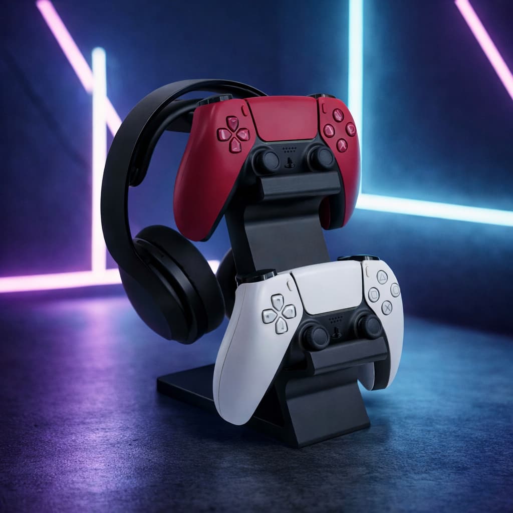 Suporte para 2 Controles PS5 DualSense – Base Gamer Dupla - Moderno - headset