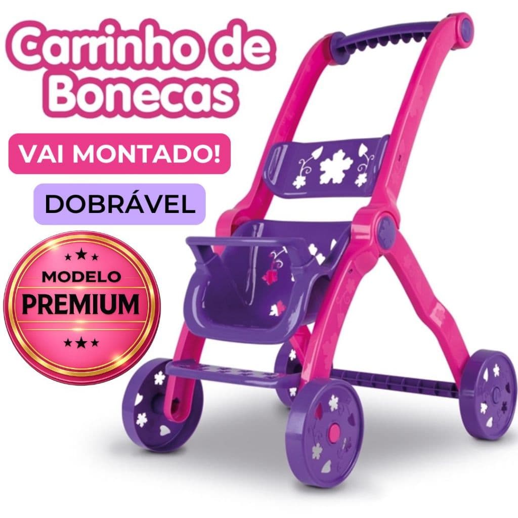 Carrinho De Boneca Bebê Reborn Grande 60cm Carrinho Dobrável Já Vai Montado