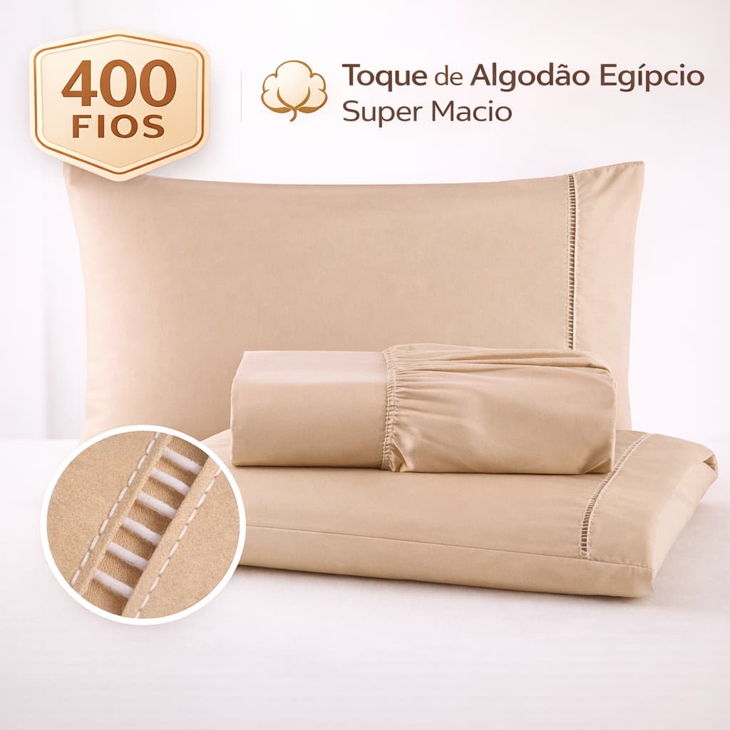 Jogo de Lençol 400 Fios Toque de Algodão Lençol com Elástico Casal Queen King e Solteiro