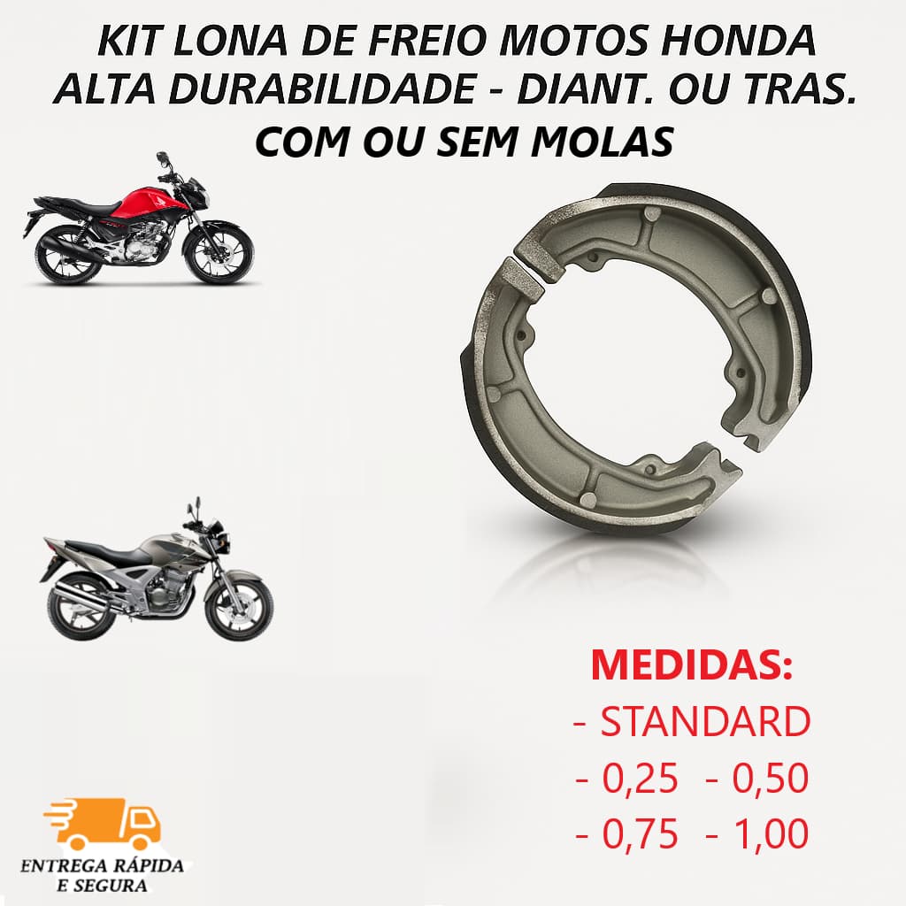 Kit Lona de Freio Patim Tambor Moto Honda Cg Start Titan Fan 125 150 160 Twist Dianteiro ou Traseiro
