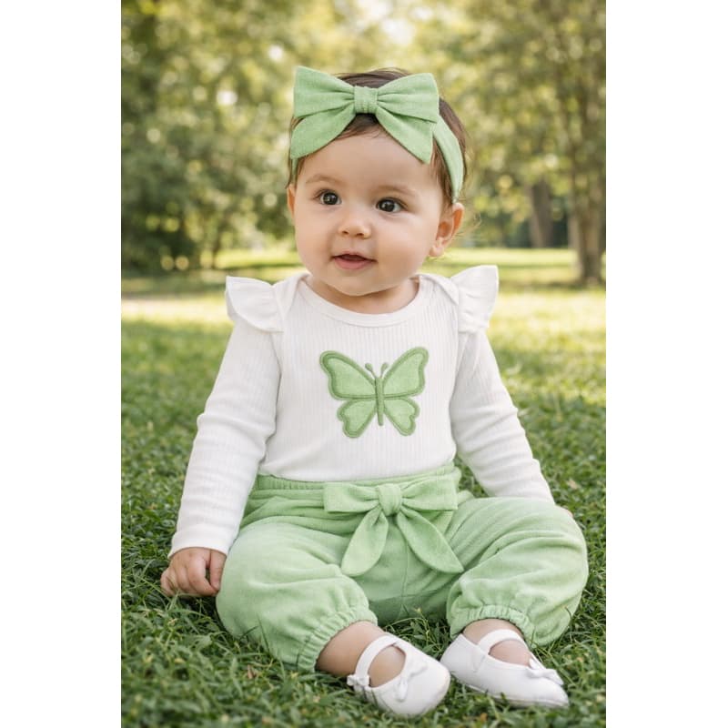 ⭐ Conjunto Body + Calça + Laço – Borboleta  Bebê Menina  Cx MDF⭐
