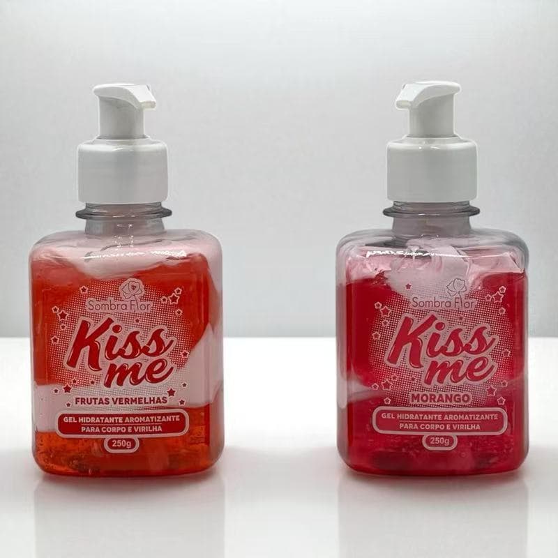 Kit 2 Gel Hidratante Aromatizante Kiss Me Sombra Flor - Frutas Vermelhas + Morango 250g Corpo e Virilha