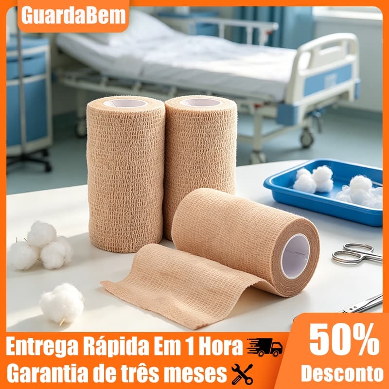 Kit 3 Bandagens Elásticas Autoaderentes 10cm x 4,5m, Estabilizadora para Curativos e Esportes