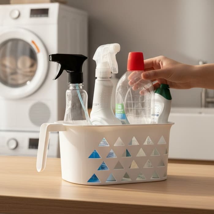 Cesto Organizador Com Alça de Lavanderia 4L Multiuso Para Produtos de Limpeza Armário