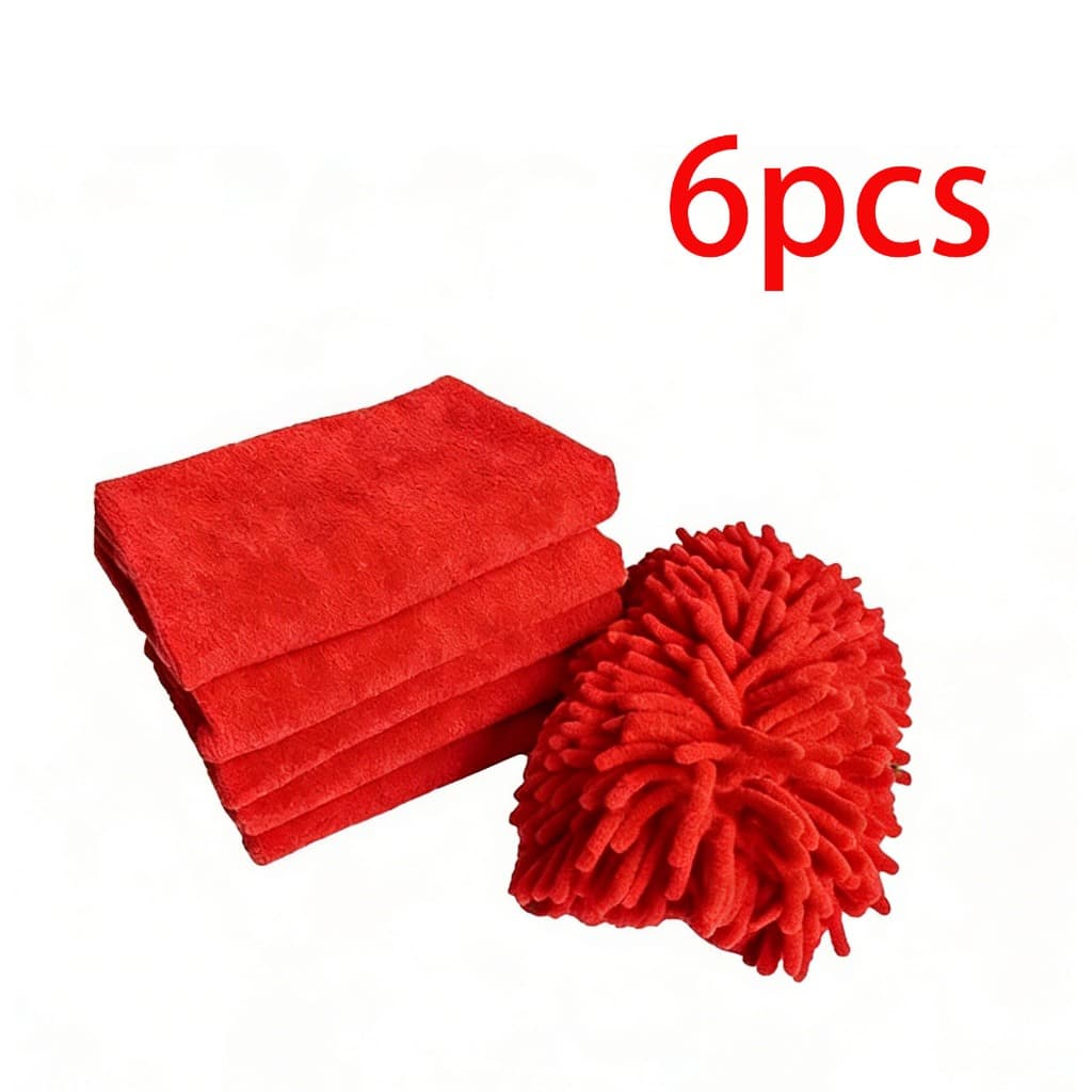 Kit de Limpeza de Carro de 6 Peças - 6 Toalhas de Microfibra + 1 Luva de Limpeza de Lã
