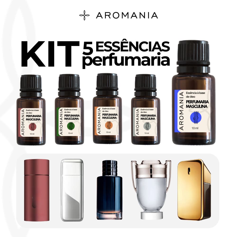 Essências Para Perfume Kit 5 Unidades Base Óleo Alta Fixação Importadas - Essências Perfumaria Masculina