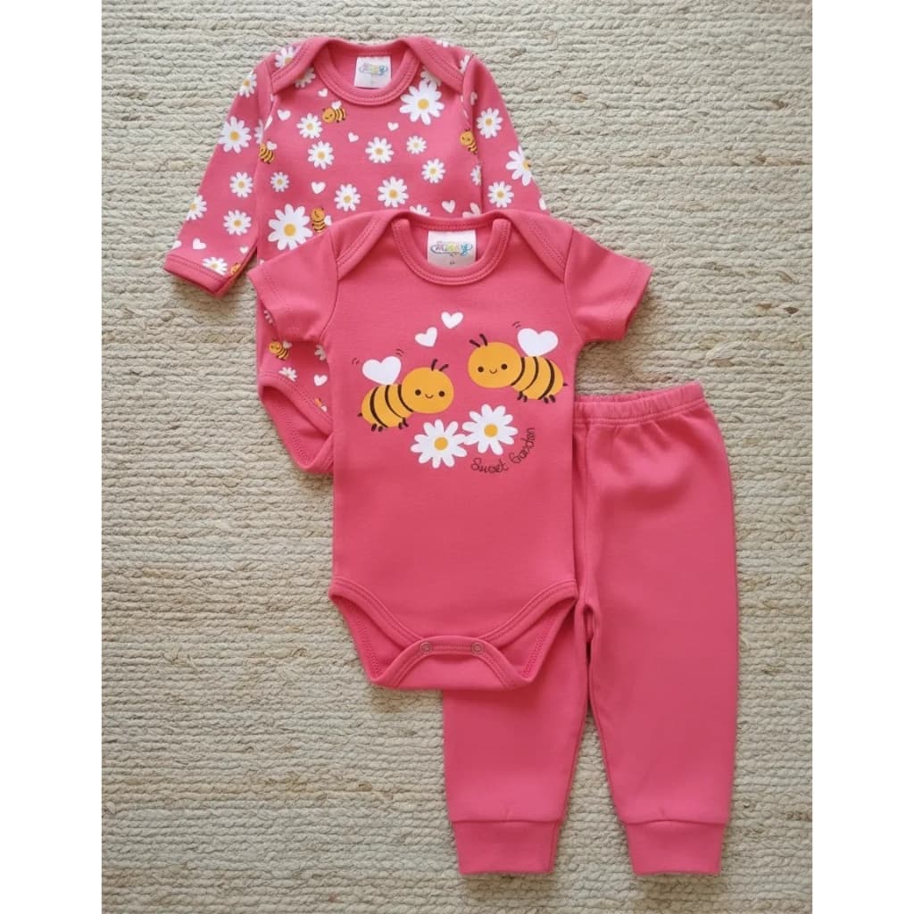 Kit Enxoval do Bebê 3 Peças Body E Calça Abelha GG