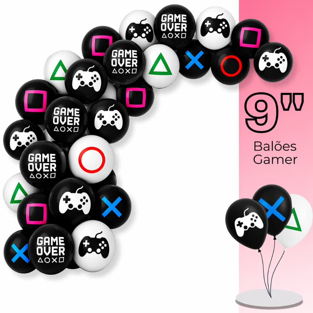 Balões Gamer Video Game N9 25/50/75 Un Bexiga Látex Festa Decoração Aniversário Jogos Controle