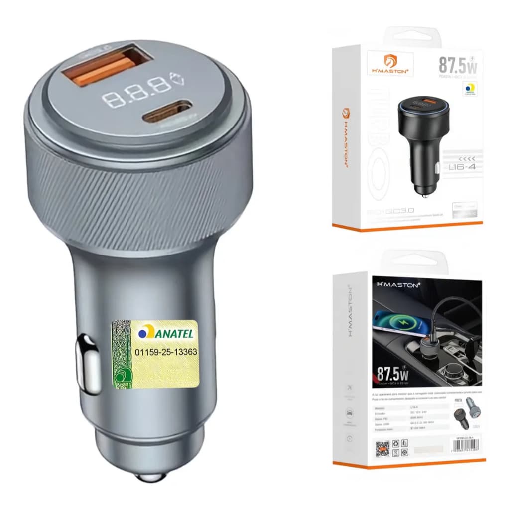 87.5W QC3.0 Carregador Veicular Turbo Carga Rápida