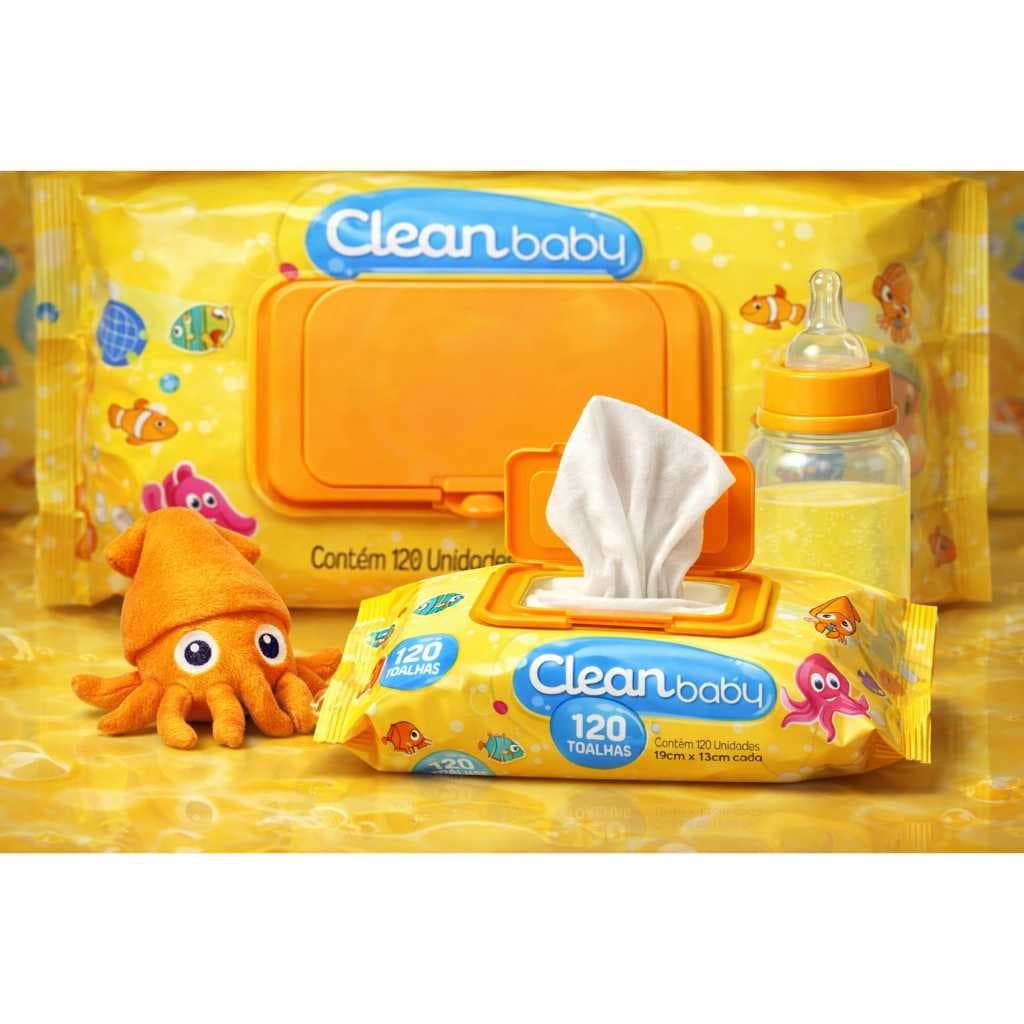 kit 3 Lenços/Toalhas Umedecidas Clean Baby/360 Unidades Extrato Aloe Vera Infantil/Bebe