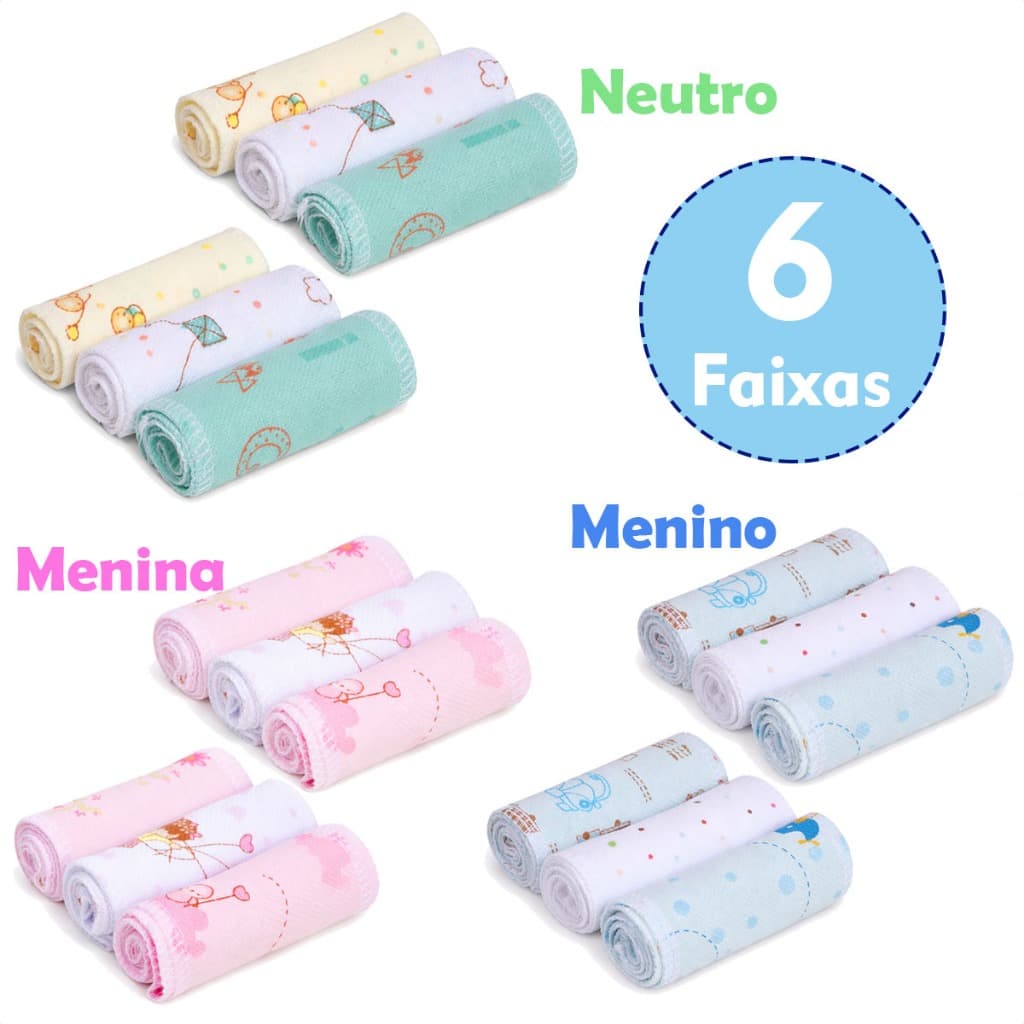 Kit 6 pçs Faixa Umbilical de Umbigo de Bebê Recém Nascido 100% Algodão Faixa Flanela Higiene Bebe