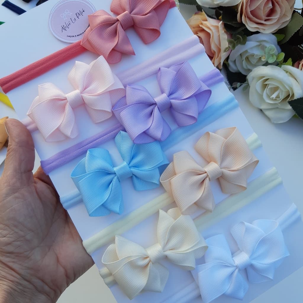 Kit Lacinhos Bebê Faixinhas Meia Slim Enxoval Tiarinha de Bebê Maternidade Laço RN Laço Cabelo Bebê