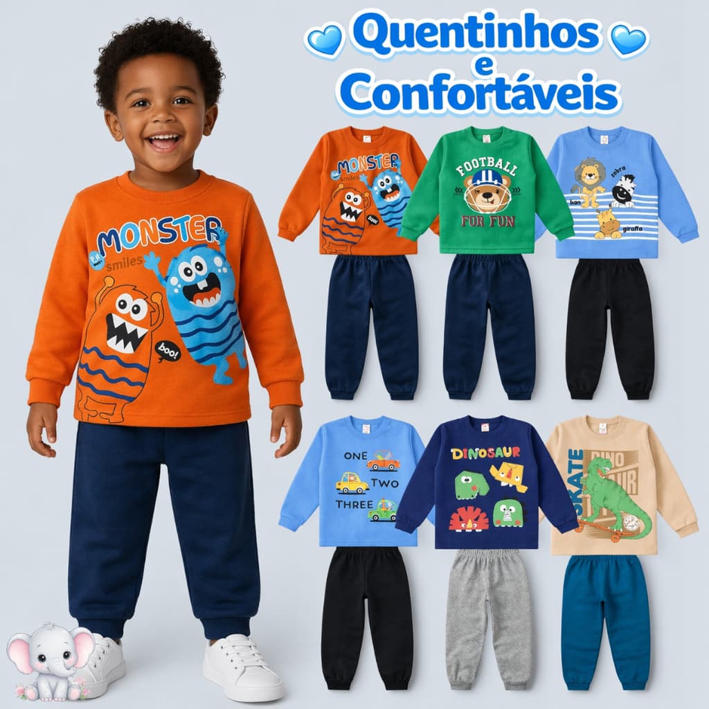 Conjunto Moletom Infantil Menino Bebê 1-3 Conjunto Infantil Moletom