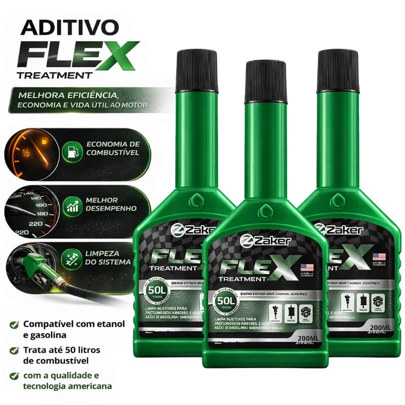 KIT 3 Aditivo Combustivel Flex Tratamento Limpeza Motor Zaker Carro Moto Proteção Total